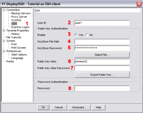 SSH configuration window